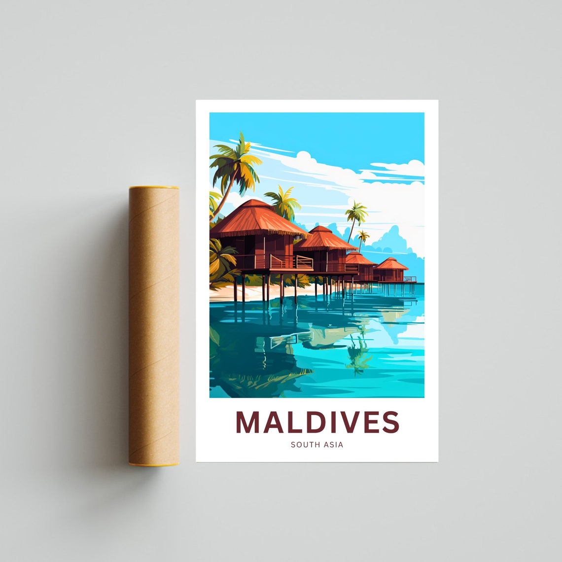 Maldives Beachfront Bungalows Palm Trees Personalized Travel Poster - Image 4