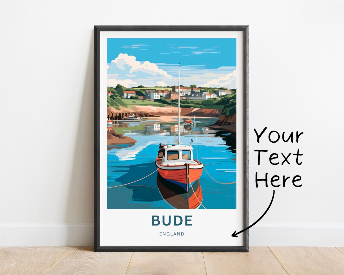 Bude Cornwall England Personalized Harbor Fishing Boat Travel Poster