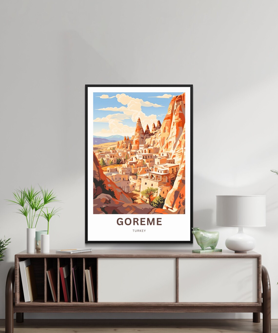 Goreme Turkey Travel Poster Cappadocia Cave Houses Valley Town View - Image 2