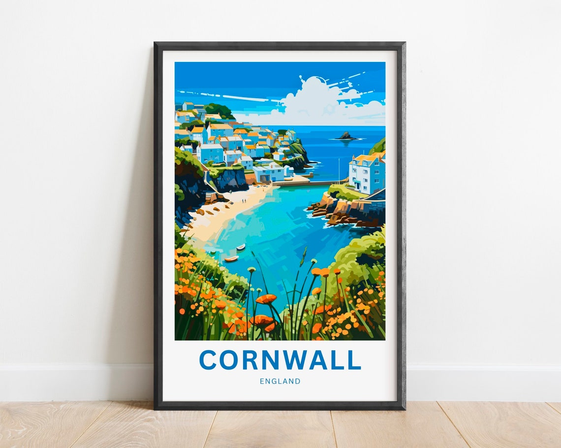 Cornwall England Coastal Village Cove and Sandy Beach Poster