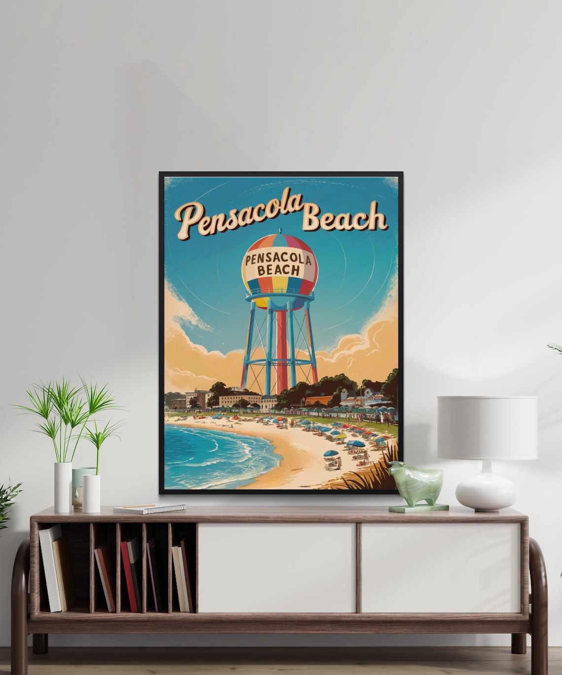 Pensacola Beach Florida Vintage Water Tower Sunset Scene Poster - Image 3