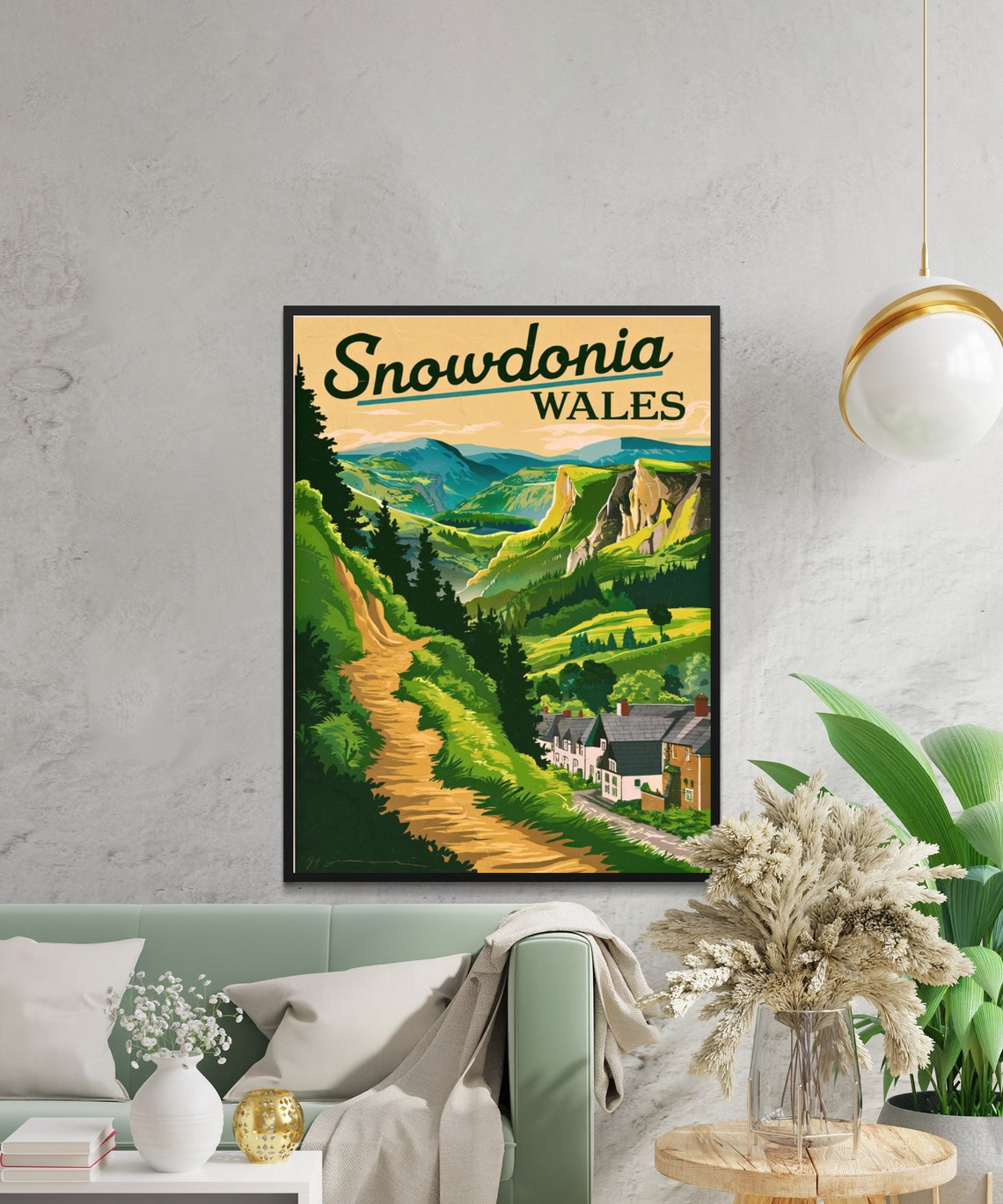 Snowdonia Wales Village Path Between Green Valley Cliffs Poster - Image 2