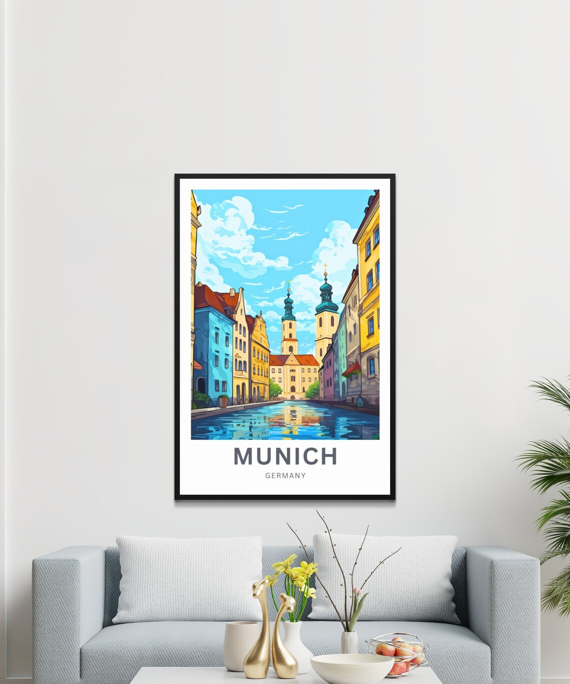 Munich Germany Canal Church Towers Colorful Row Scenic Poster - Image 3