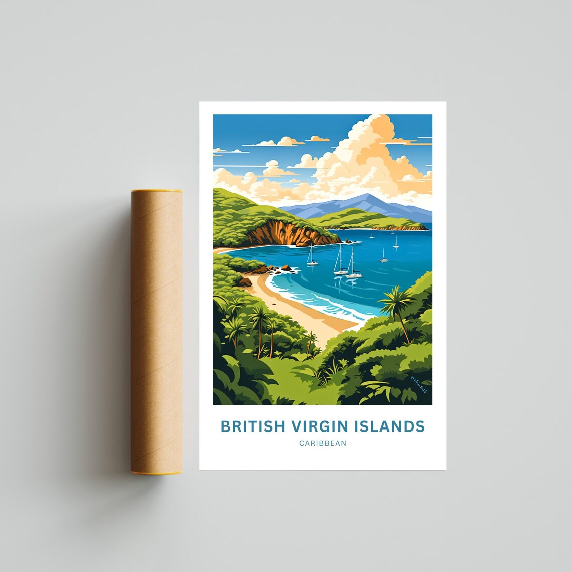 British Virgin Islands Caribbean Green Hills Bay Travel Poster - Image 4