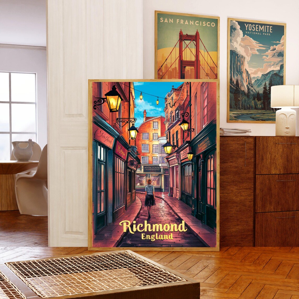 Richmond England Old Lantern Lane Cobblestone Street Art Travel Poster - Image 5
