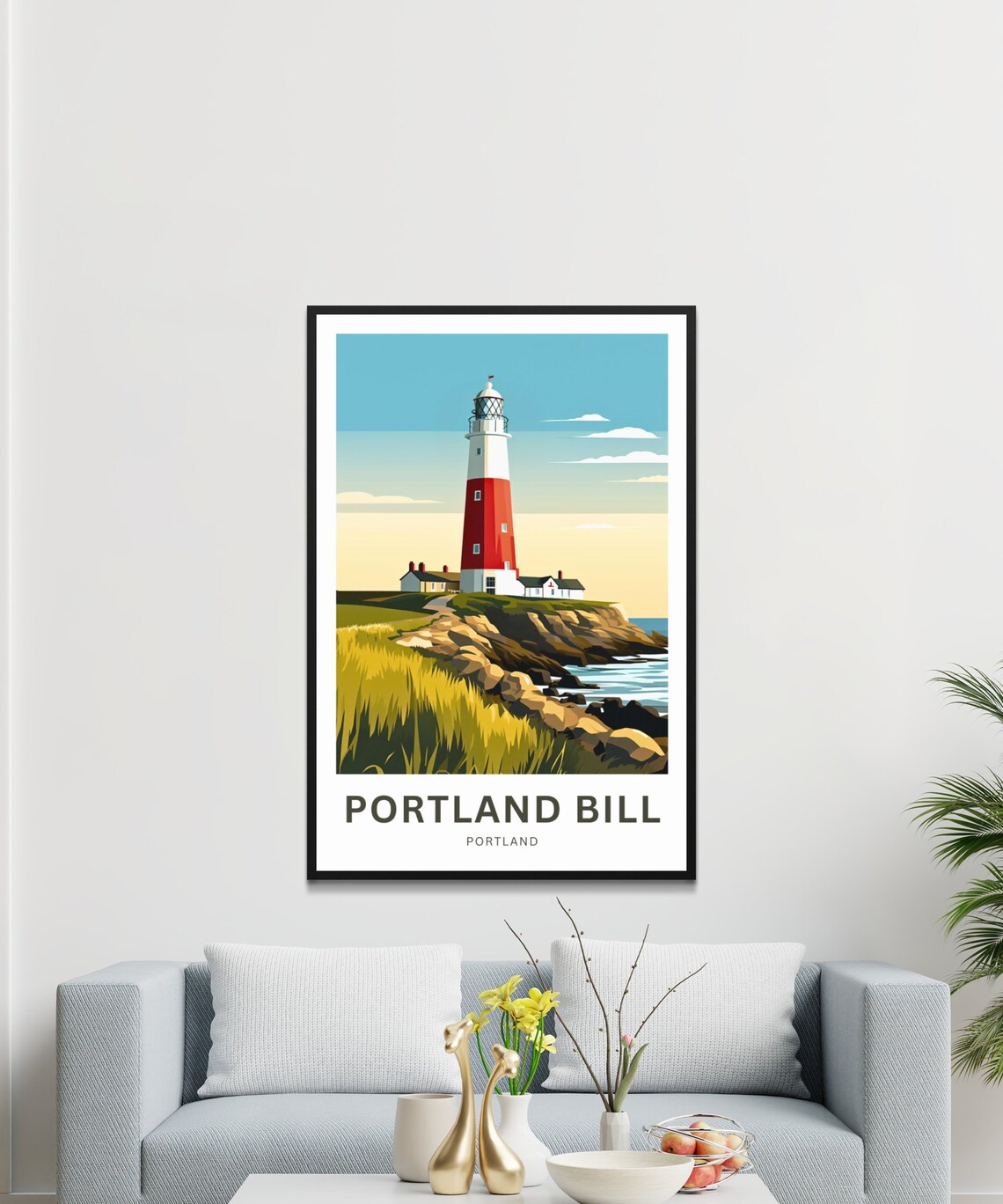 Portland Bill Lighthouse Dorset Red White Cliffs Travel Poster - Image 3