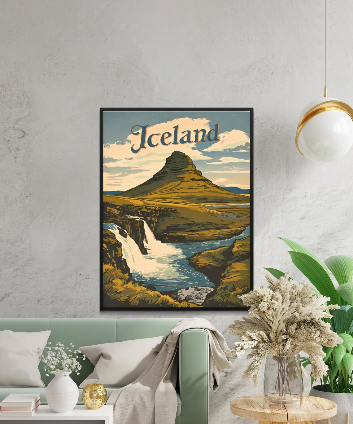 Iceland Waterfall Mountain Landscape Nordic Vintage Travel Poster - Image 2