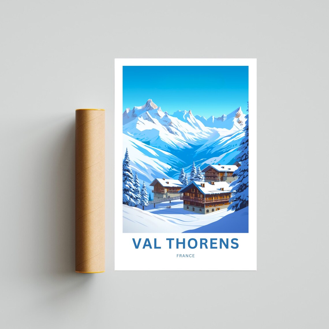 Val Thorens France Snowy Chalet Village Winter Mountain Travel Poster - Image 4