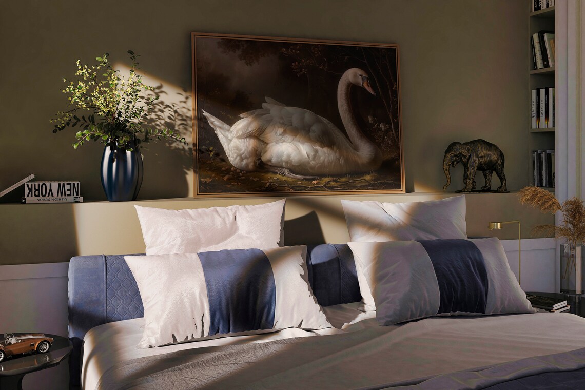 White Swan in Dark Woodland Dark Academia Moody Oil Painting Poster - Image 3