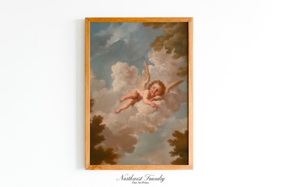 Antique Baby Angel Painting Cloud Cupid Rococo Art Baroque Angel Putti Wall Art