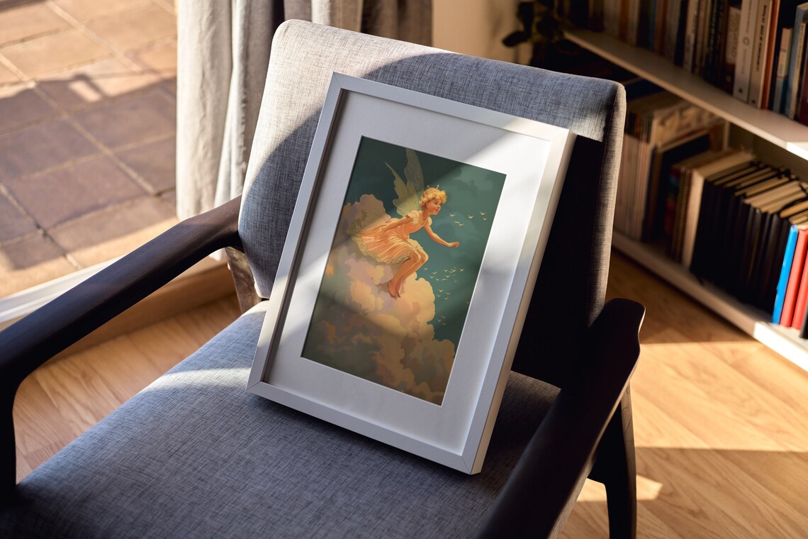 Cloud Fairy Girl Vintage Art Nouveau Illustration Enchanted Sky Poster - Image 2