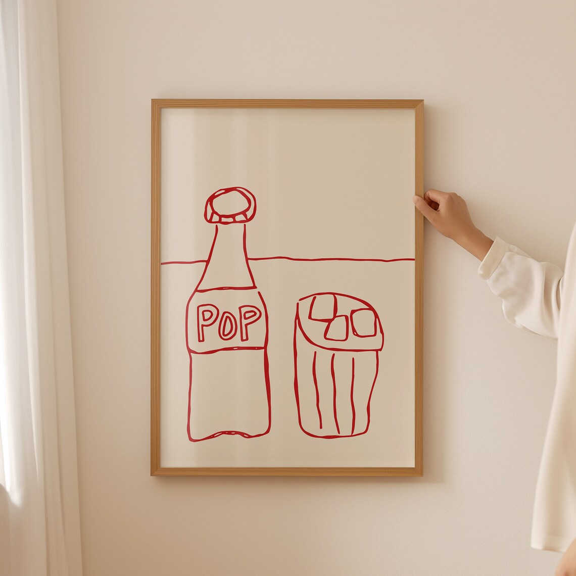 Retro Pop Soda Bottle Red Hand Drawn Line Art Bar Wall Poster - Image 3