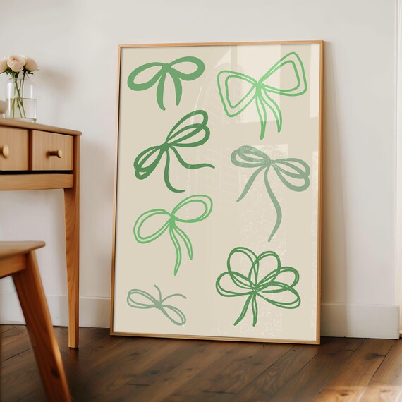 Coquette Bow Print Trendy Bow Art Coquette Poster Cute Bow Poster Retro Print Cute Dorm Art Girly Wall Art Vintage Print Art Green