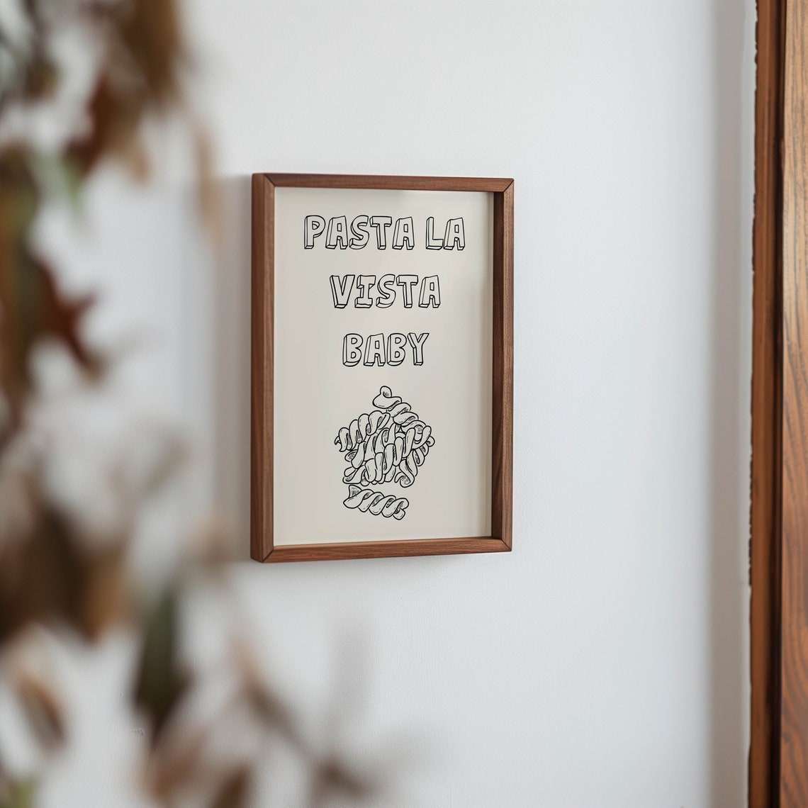 Pasta La Vista Baby Funny Fusilli Pasta Kitchen Line Art Wall Poster - Image 3