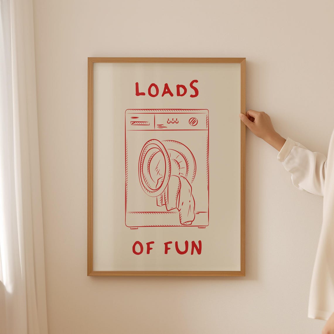 Loads of Fun Laundry Room Poster Red Hand Drawn Washing Machine Art - Image 2
