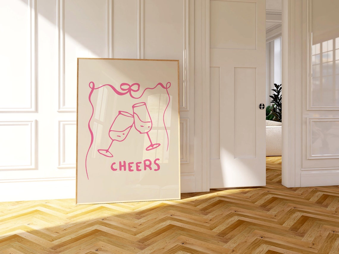 Cheers Pink Clinking Glasses Celebration Bar Party Wall Poster - Image 3