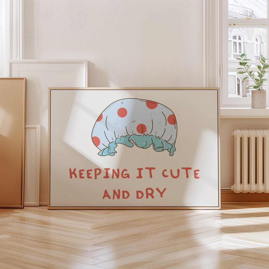 Keeping It Cute And Dry Colorful Shower Cap Bathroom Quote Poster - Image 3