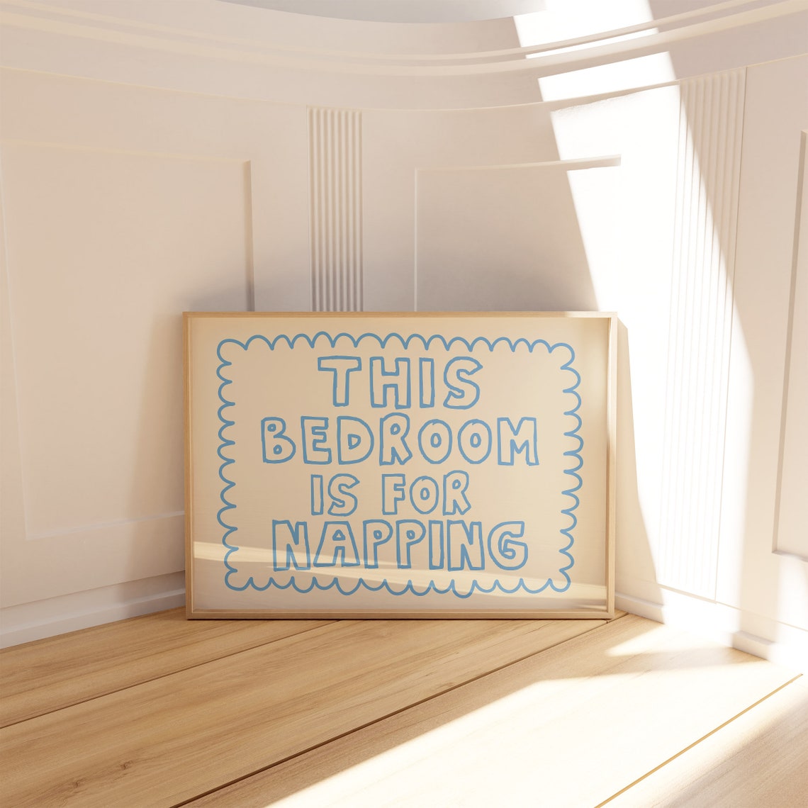 This Bedroom Is For Napping Blue Scalloped Quote Bedroom Poster - Image 4