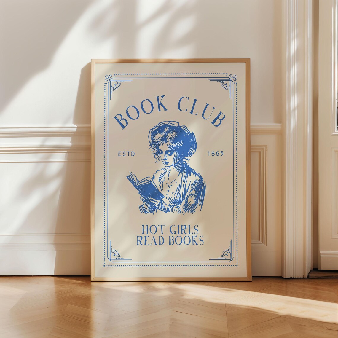 Cute Book Club Hot Girls Read Books Blue Vintage Reading Print - Image 2