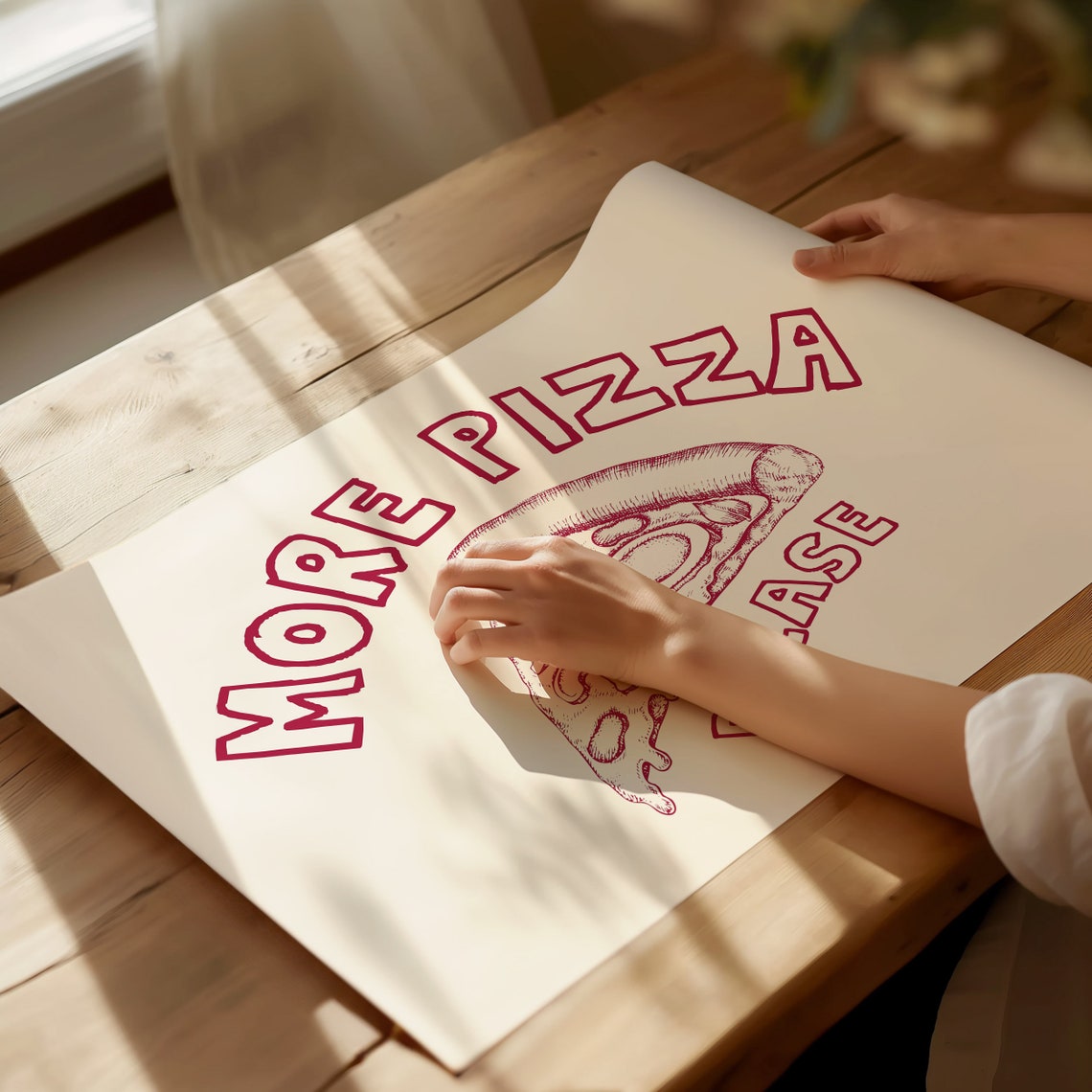 More Pizza Please Red Slice Hand Drawn Italian Food Poster Art - Image 2