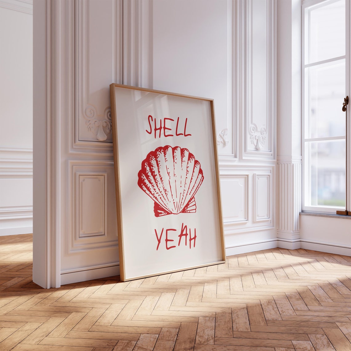 Shell Yeah Red Scallop Shell Beach Quote Kitchen Decor Poster - Image 3