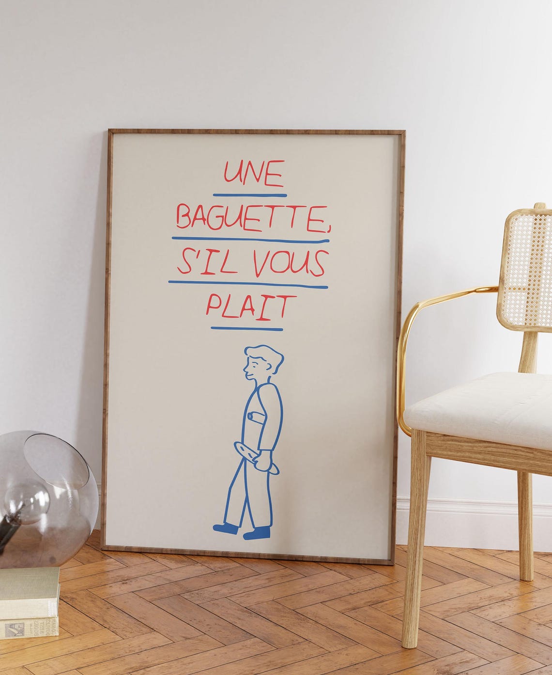 Une Baguette Sil Vous Plait Red Blue Charming French Figure Poster
