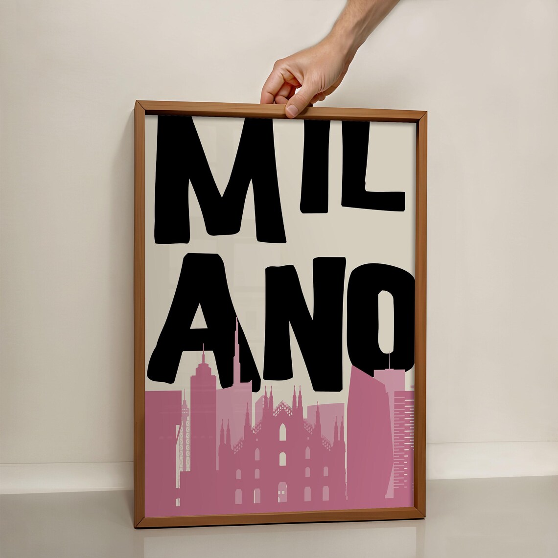 Milano Duomo Skyline Black And Pink Retro Italy City Travel Poster