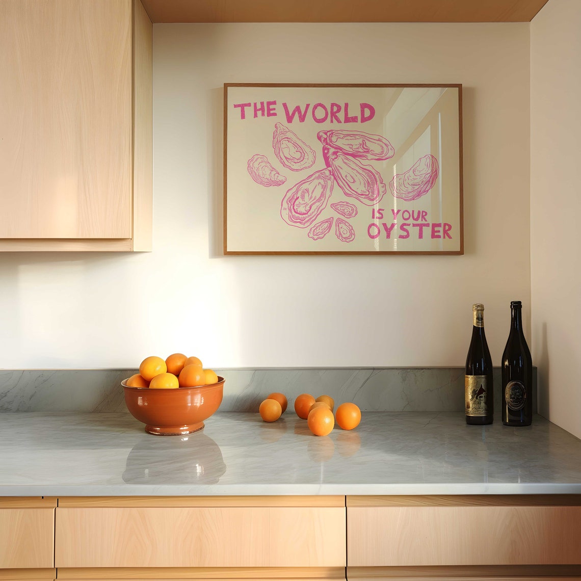 The World Is Your Oyster Pink Shells Cute Kitchen Quote Poster - Image 5