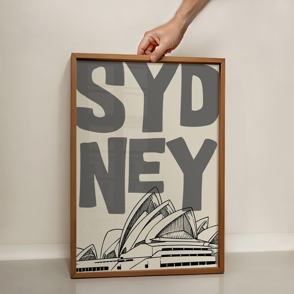 Sydney Opera House Line Art Black Grey Retro Travel Landmark Poster