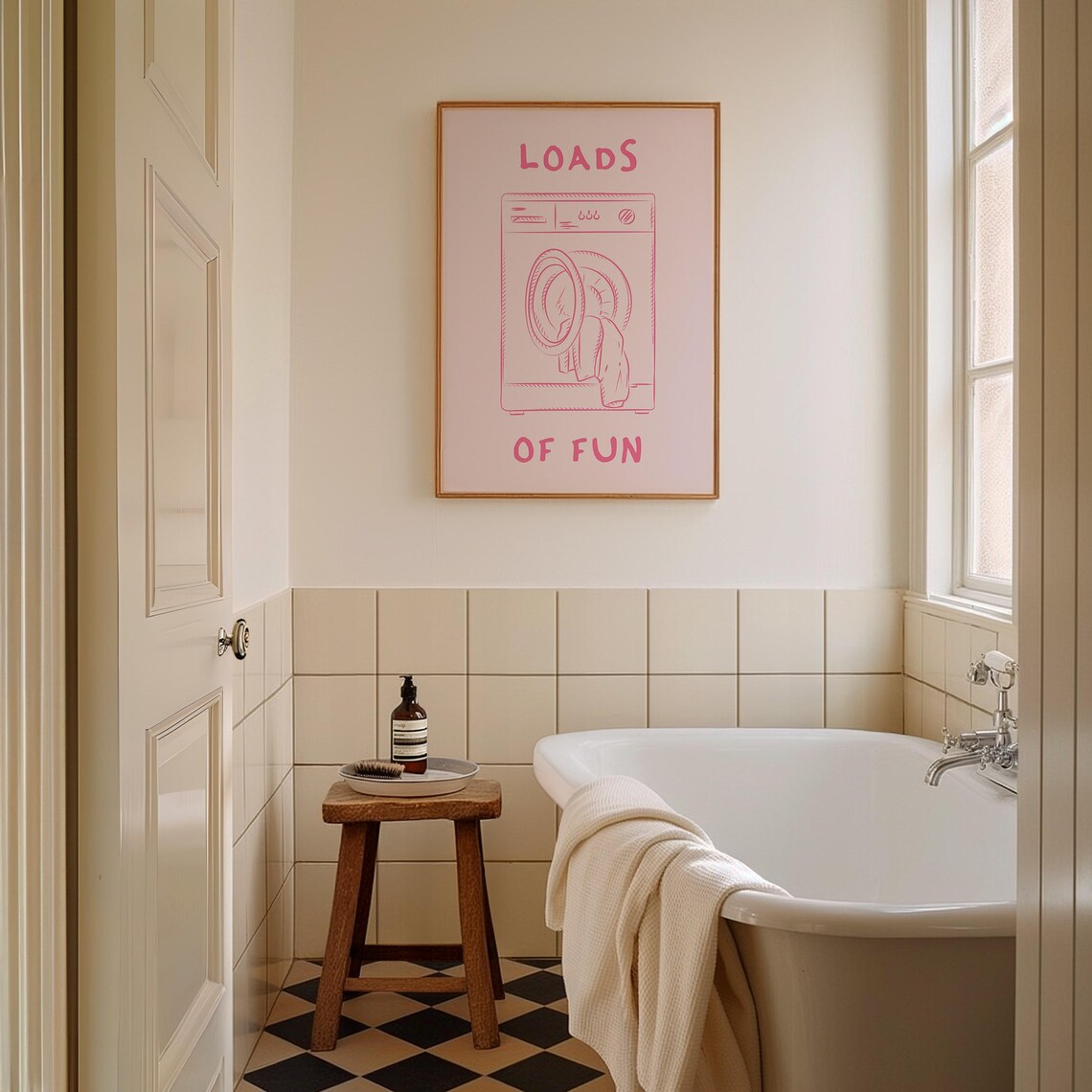 Loads of Fun Laundry Room Poster Pink Washing Machine Line Drawing - Image 3