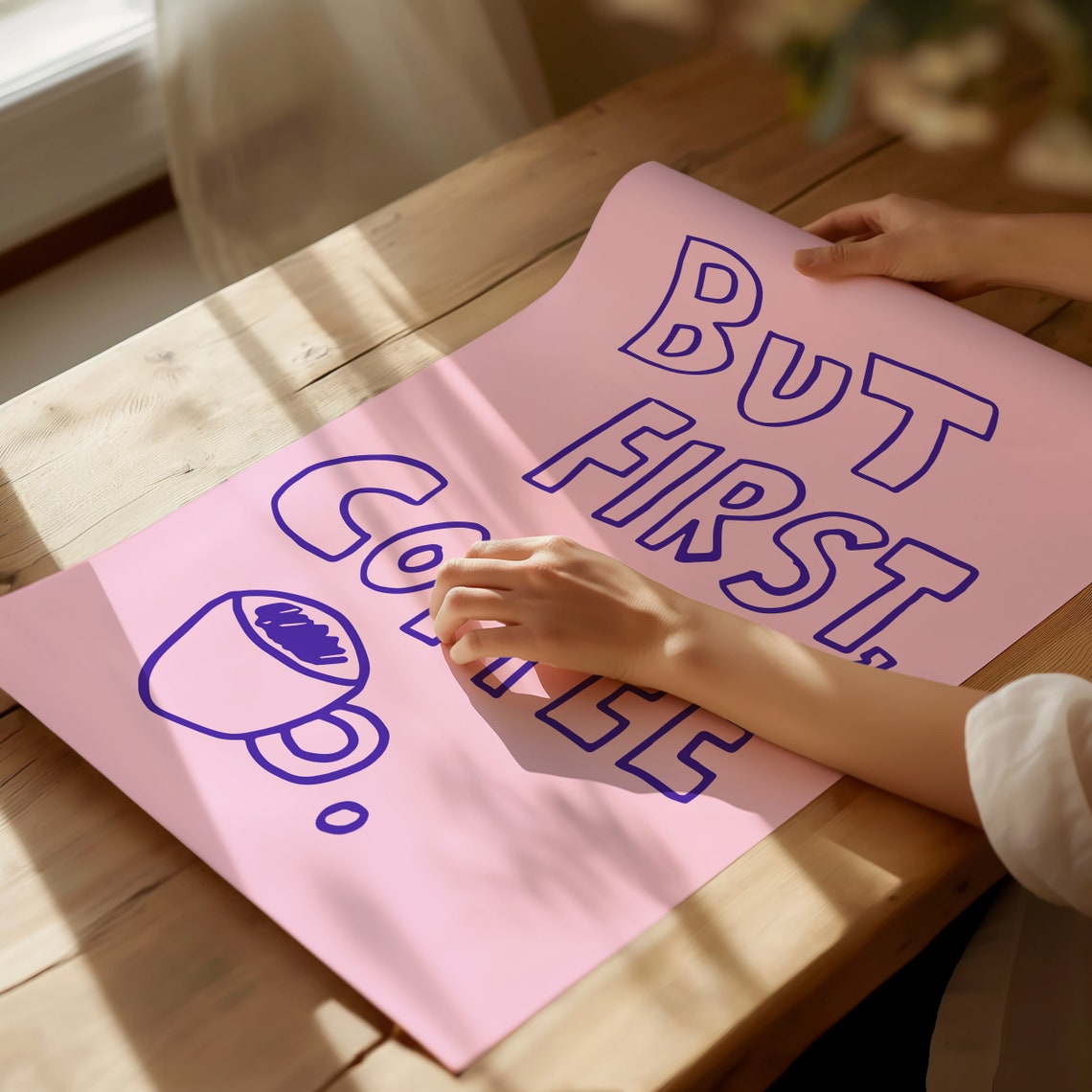 But First Coffee Purple Outline Pink Playful Kitchen Quote Poster - Image 2