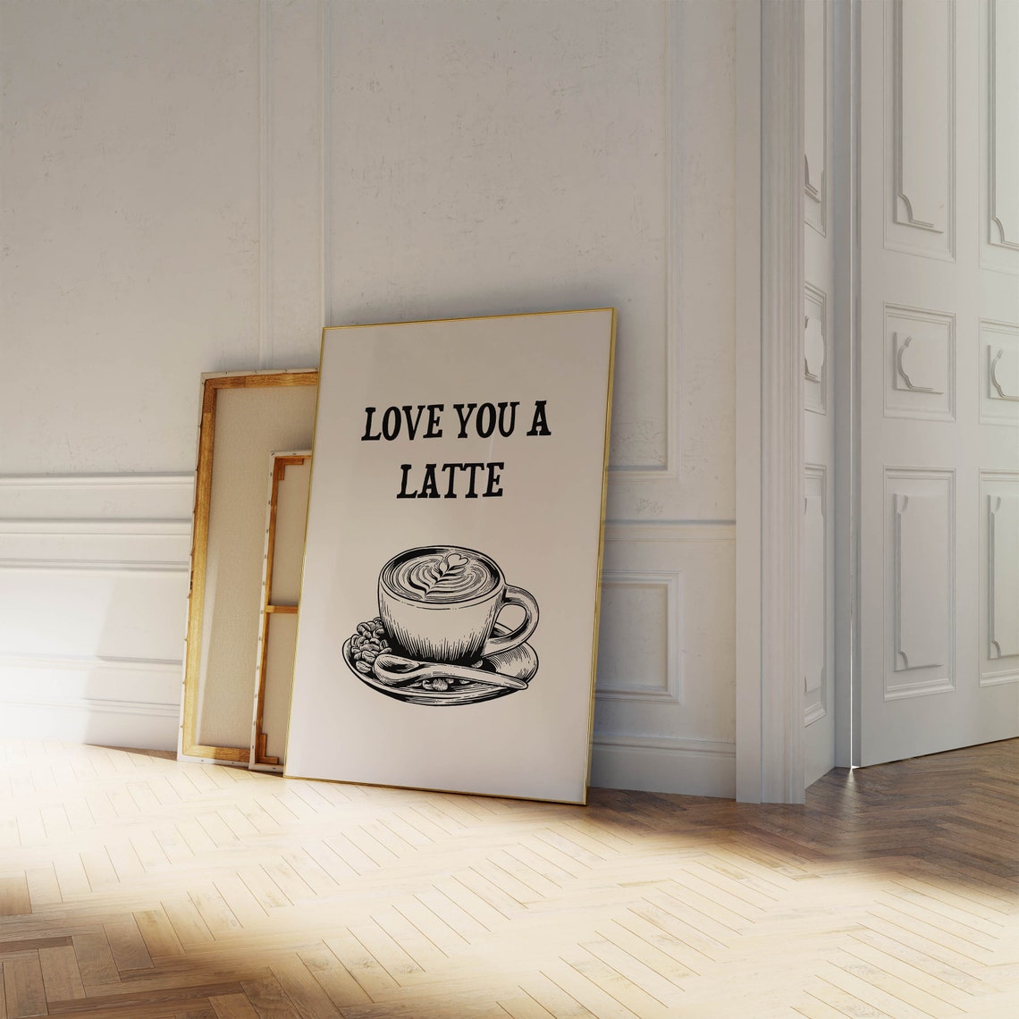 Love You a Latte Vintage Engraved Coffee Cup Kitchen Wall Poster - Image 2