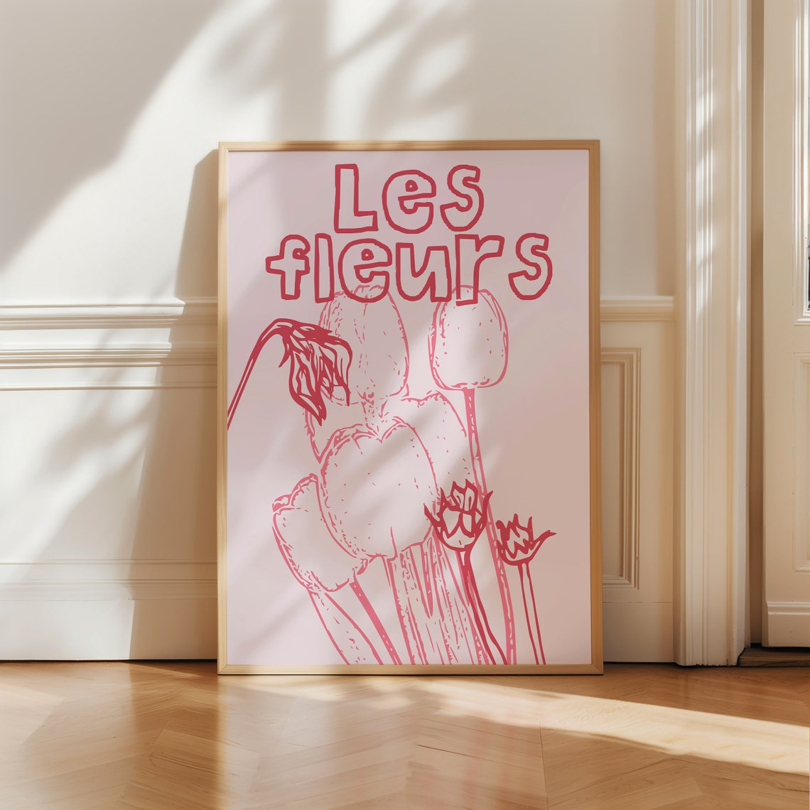 Les Fleurs Red Hand Drawn Tulips On Pink French Floral Poster - Image 4