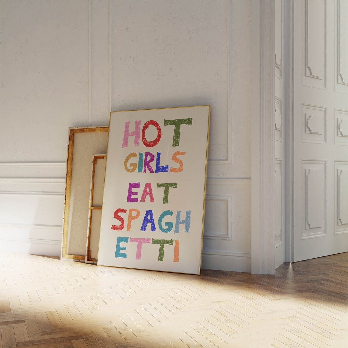 Hot Girls Eat Spaghetti Colorful Hand Lettered Pasta Lover Poster - Image 3