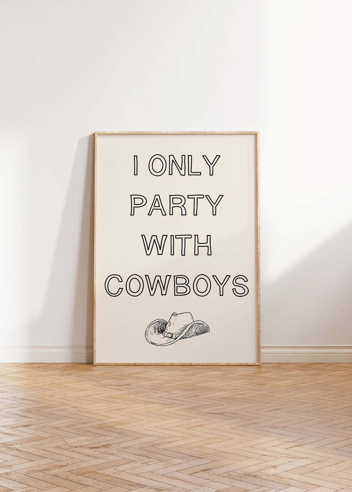 I Only Party With Cowboys Black Outline Typography Western Poster - Image 2