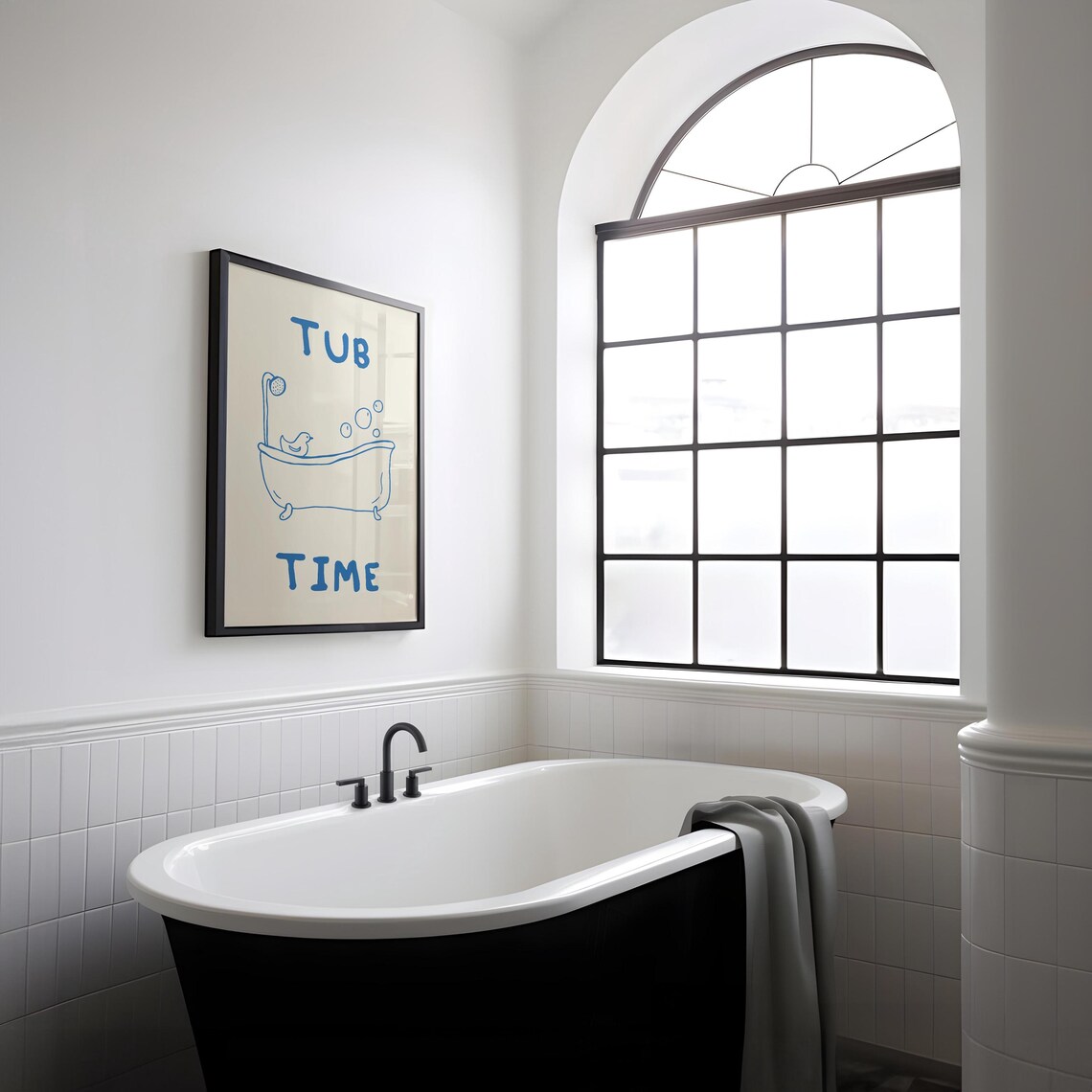 Tub Time Blue Bathtub Rubber Duck Bubbles Clean Bathroom Quote Poster - Image 2