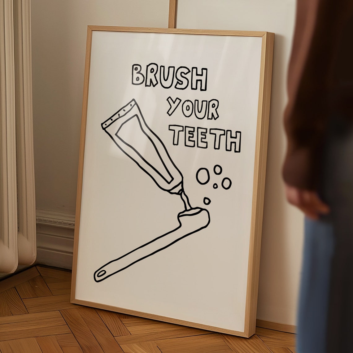 Brush Your Teeth Toothpaste Line Art Funny Bathroom Decor Poster - Image 2