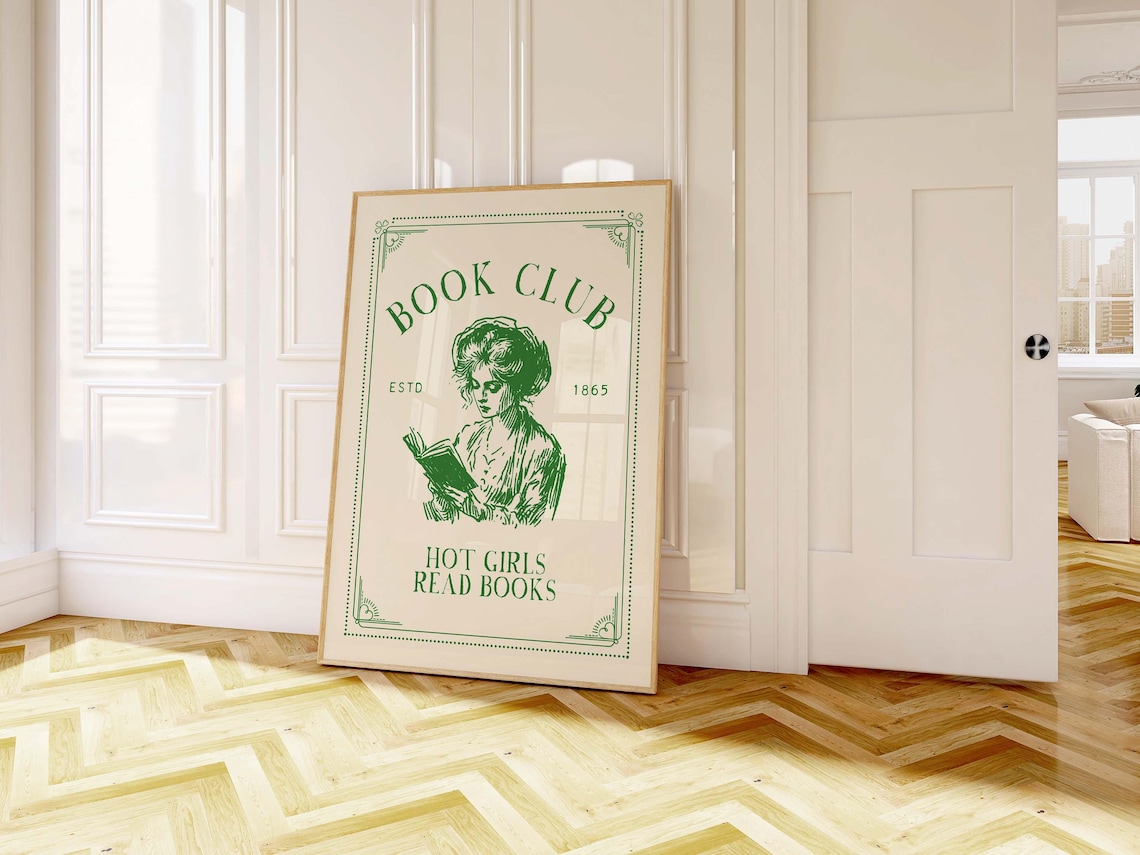 Cute Book Club Hot Girls Read Books Green Vintage Reading Print - Image 2