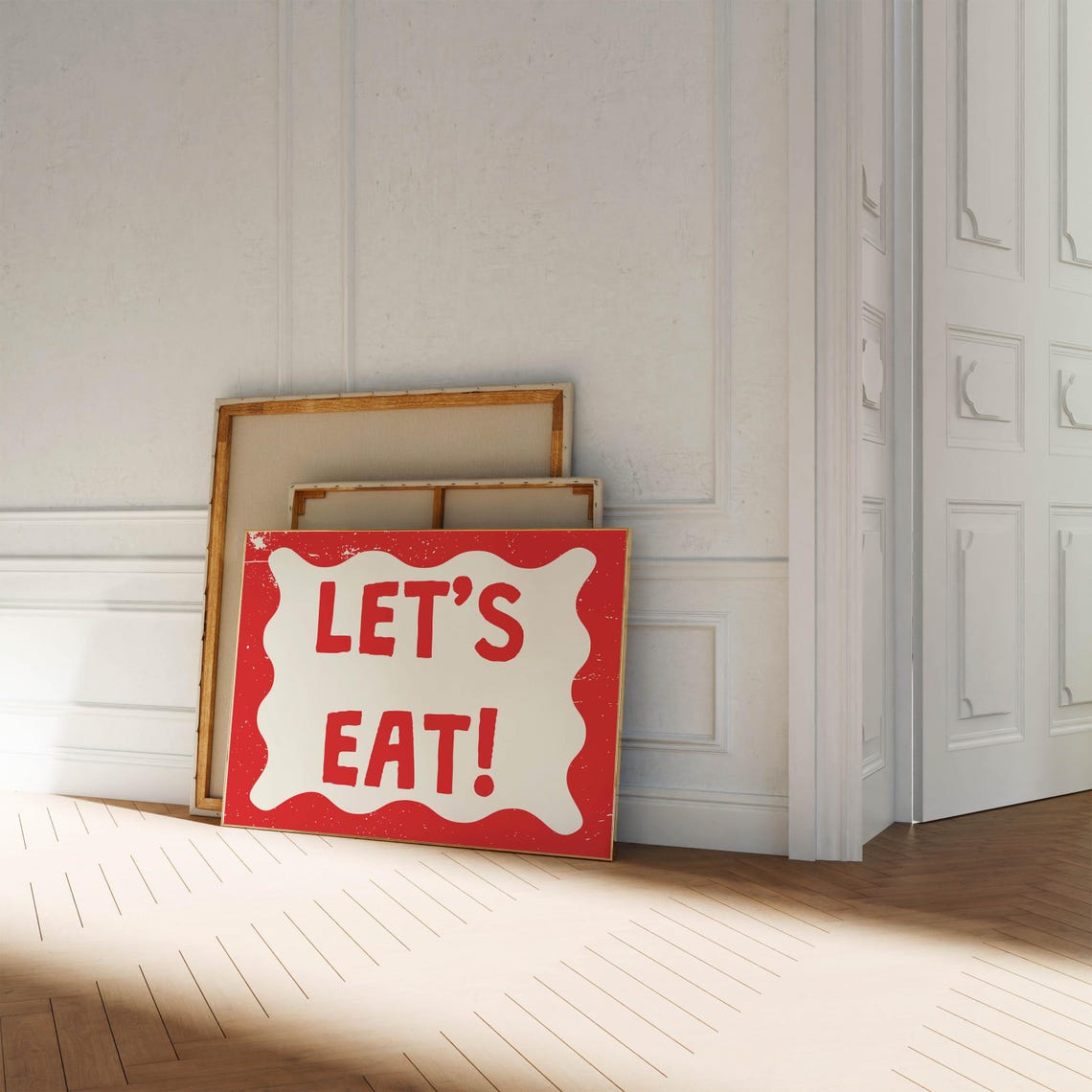 Bold Lets Eat Exclamation Red Retro Wavy Border Kitchen Print - Image 3