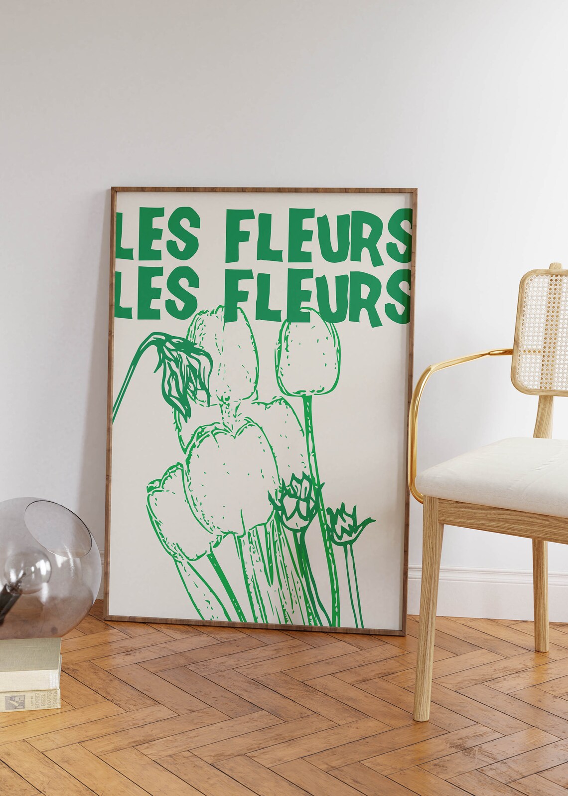 Les Fleurs Green Tulip Botanical Ink Drawing French Floral Art Poster - Image 5