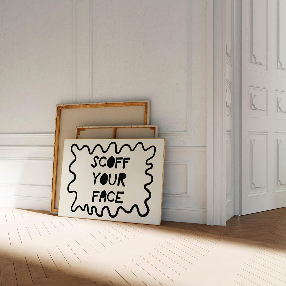Scoff Your Face Bold Black Kitchen Quote Poster With Wavy Border Frame - Image 3