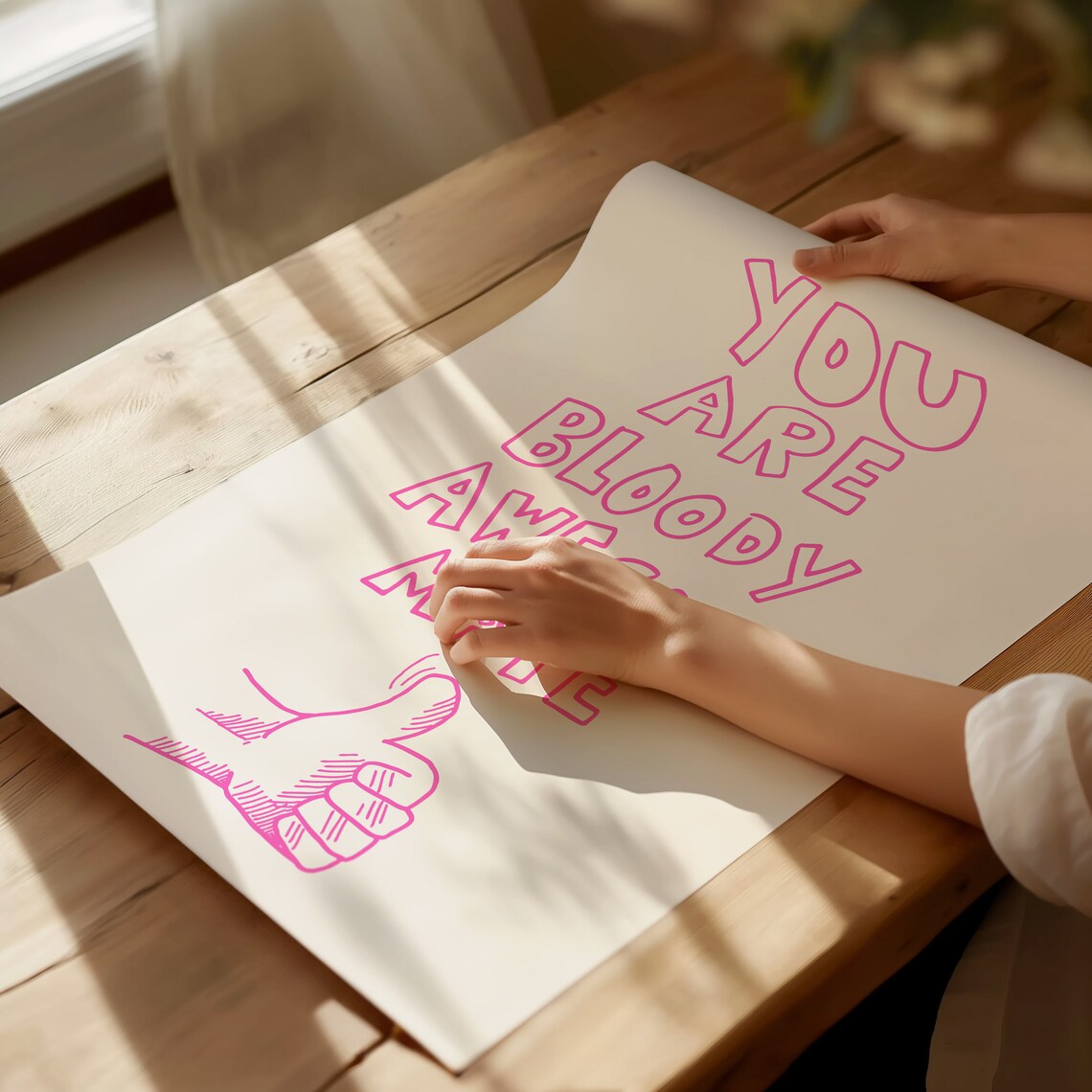 You Are Bloody Awesome Mate Pink Outline Quote Friendship Poster - Image 2