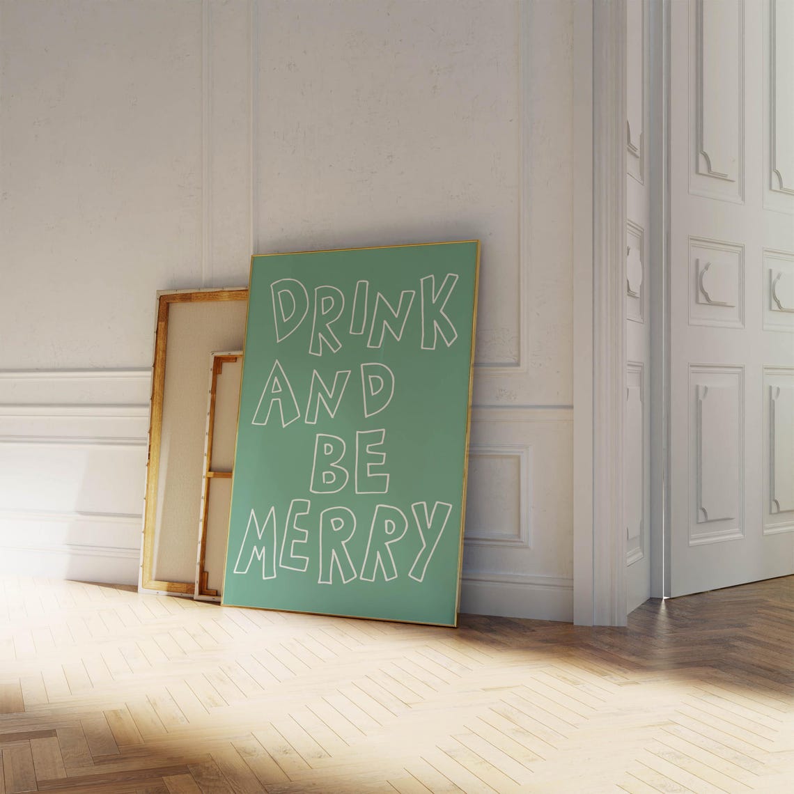 Drink And Be Merry Green Hand Lettered Typography Party Bar Poster - Image 4