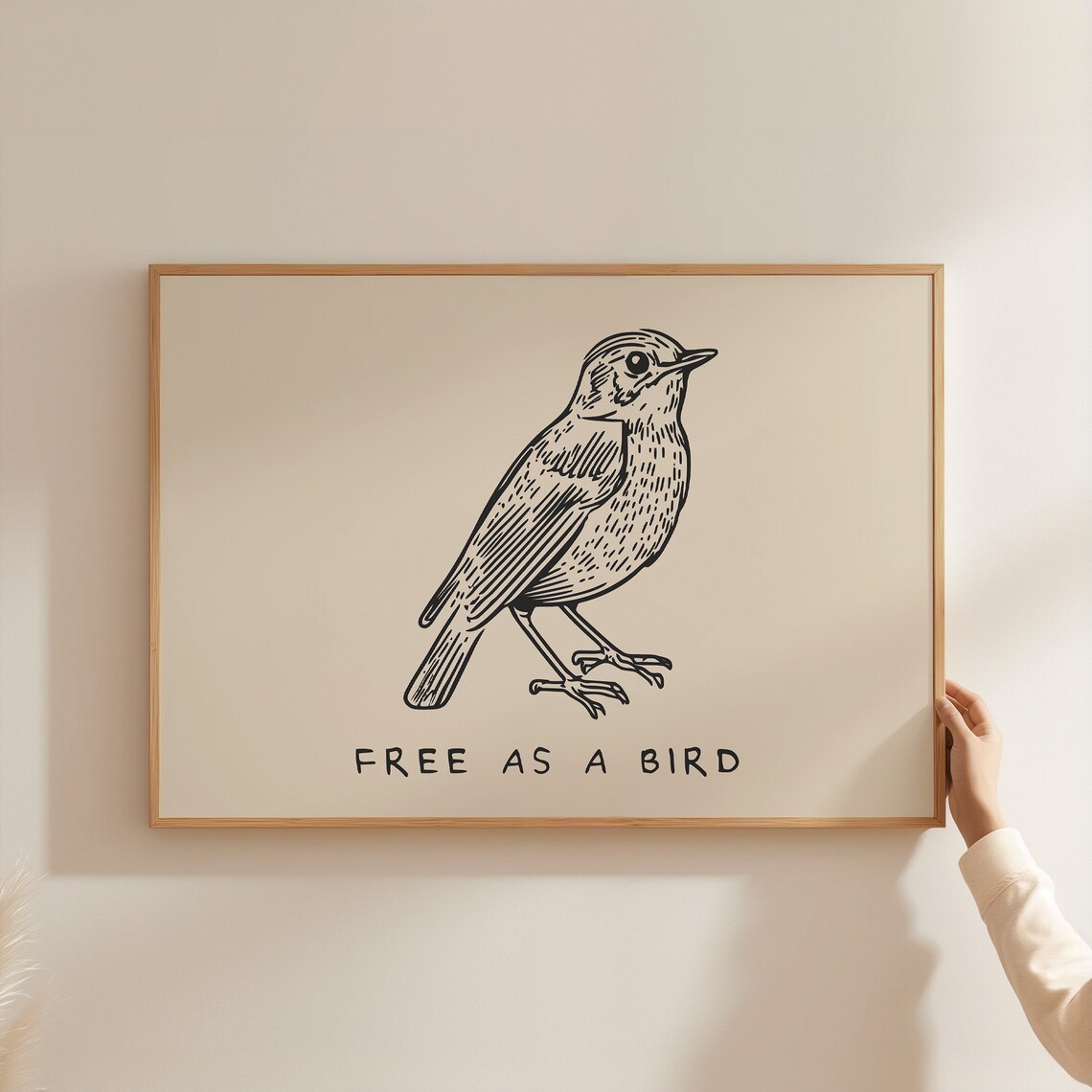 Free As a Bird Detailed Songbird Line Drawing Positive Art Poster - Image 2