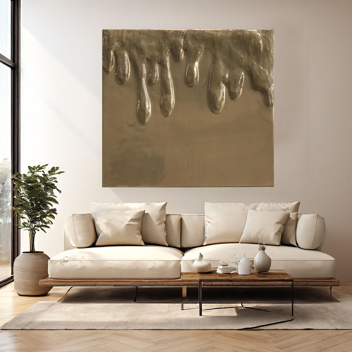 Molten Gold Drip Texture Abstract 3D Minimalist Canvas Art Poster