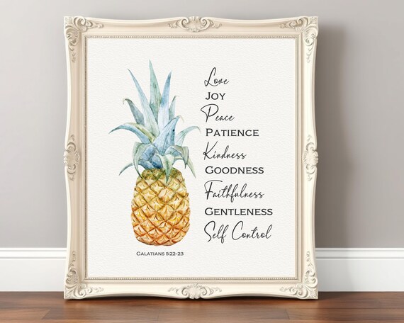Fruit Of The Spirit Pineapple Print Christian Bible Verse Wall Art