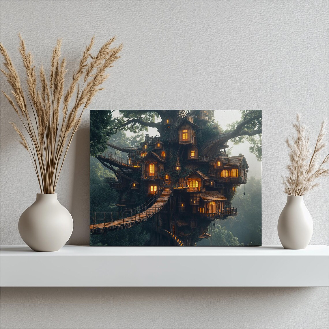 Enchanting Treehouse Bridge City Art Print