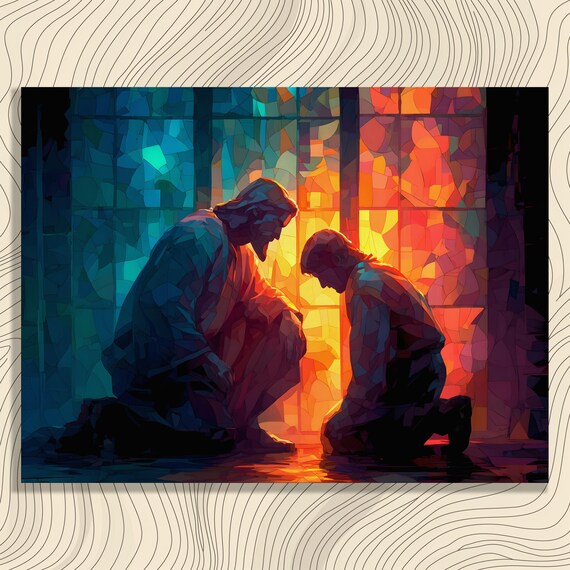 Stained Glass Prayer Canvas Wall Art Morning Serenity Religious Reflection Artwork And Meditation Spiritual Life