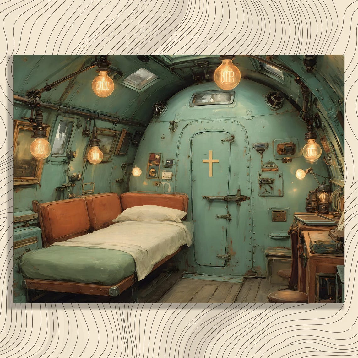 Vintage Submarine Interior Steampunk Nautical Cozy Cabin Room Poster