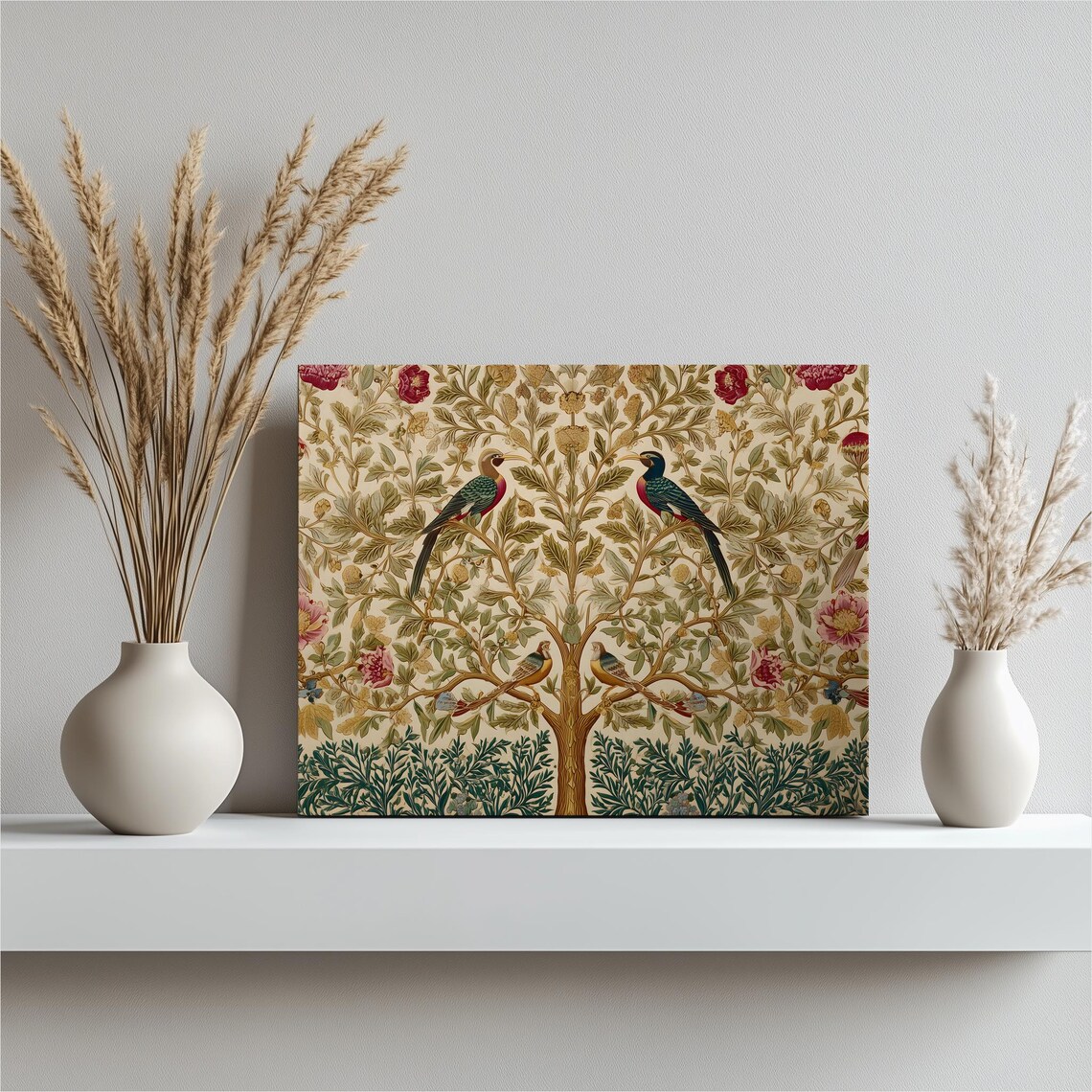 William Morris Style Tree of Life Birds Tapestry Vintage Poster